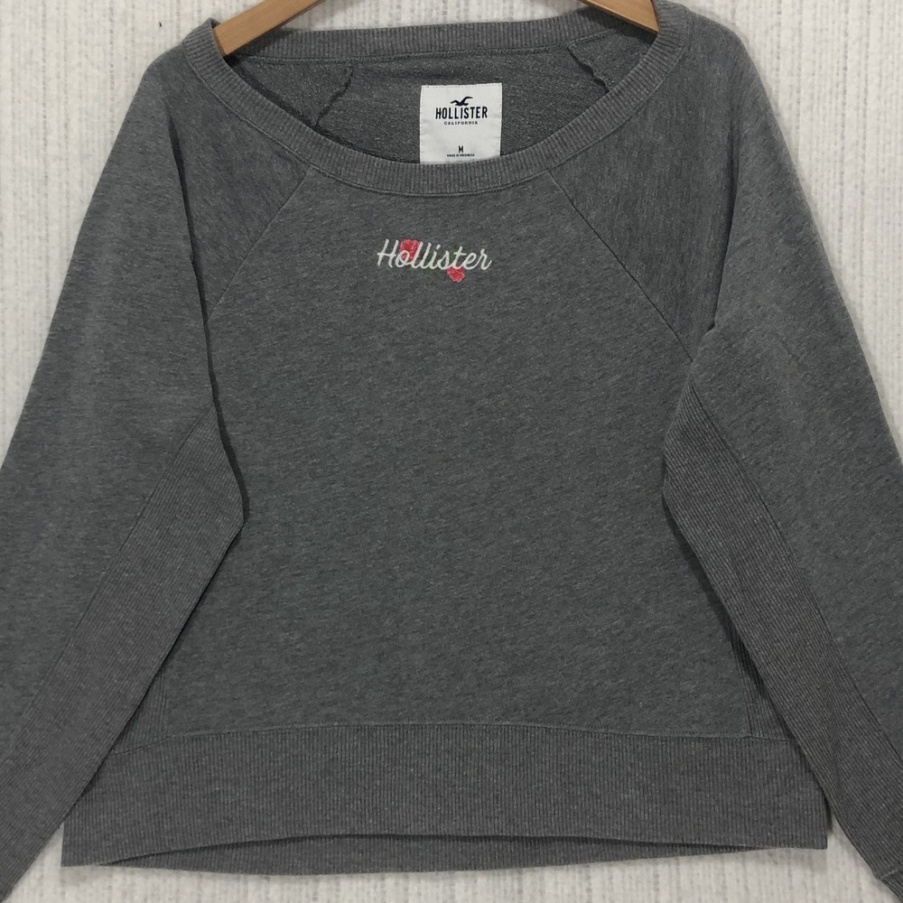 Hollister California Gray Rose Embroidered Raglan Sweatshirt 352F2417 Womens M